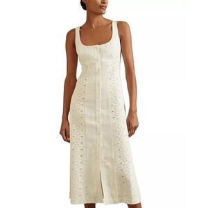 Reiss Women's Ivory Clarice Linen Broderie Midi Dress Size 10 NWOT